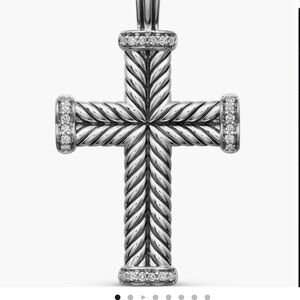 David Yurman Men's Chevron Cross Pendant - diamonds and silver includes chain